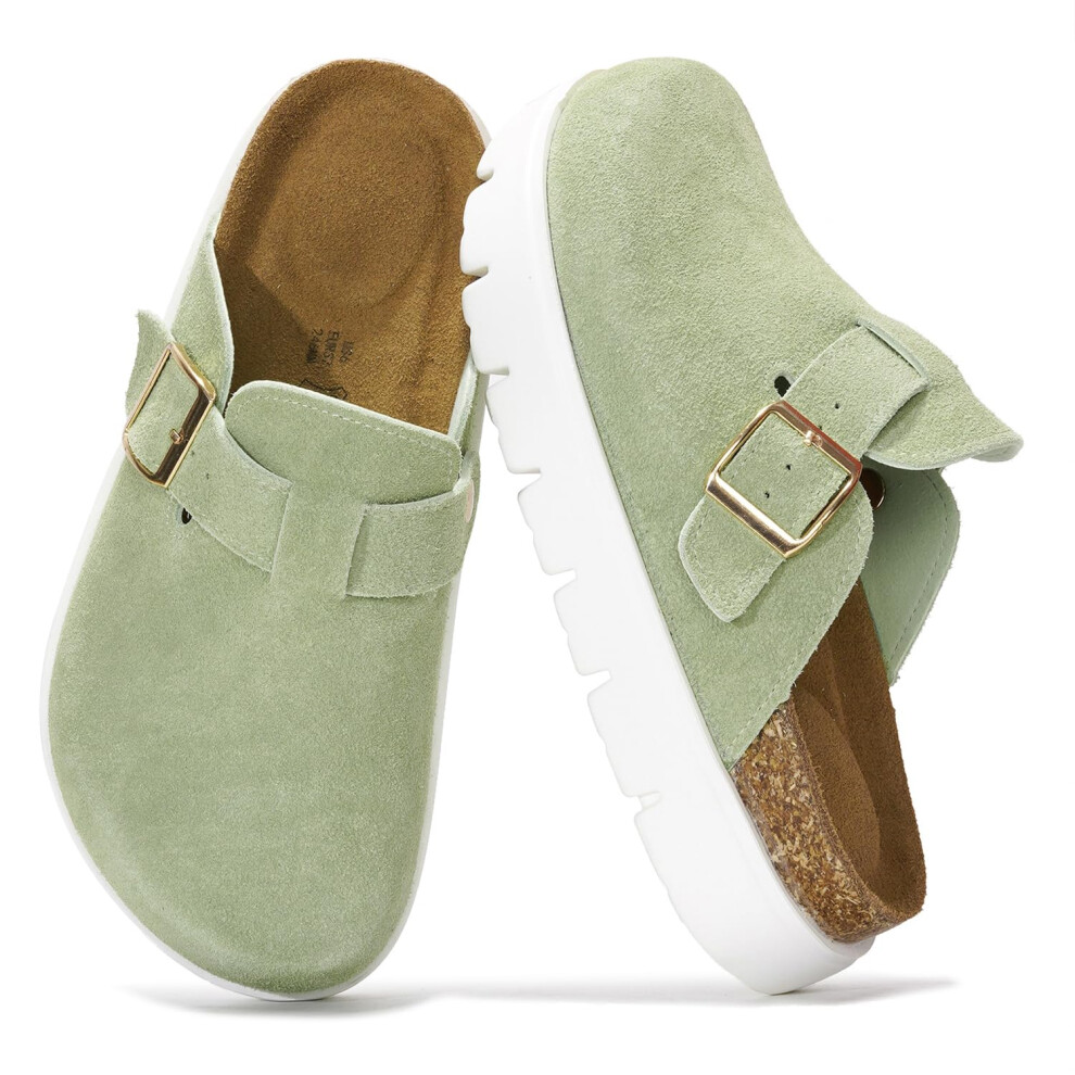 Project Cloud Genuine Leather Platform Clogs for Women Footwear - Memory Foam Arch Support Cork Footbed Casual Shoes & Mules for Women 2025 (Benton Ch