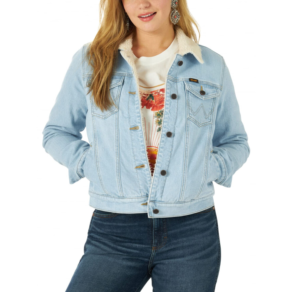 Wrangler Women's Retro Sherpa Lined Jacket  Bleach Denim  Small