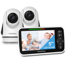 HelloBaby Video-Babyphone mit 2 Kameras und 5-Zoll-Split-Screen-Display, ferngesteuerten Kameras mit Nachtsicht und Temperatur  berwachung
