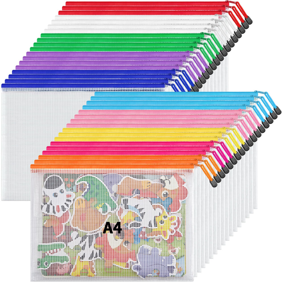 Jarlink 36Er-Packung, 10 Farben, Reissverschluss-Dokumententaschen Aus Netzgewebe, A4-Letter-Gr Sse, Netztaschen Fur Brettspiele Und Puzzles, Wasse-image