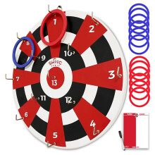 Giochi SWOOC - Hook Darts Ring Toss Game - Wood Board & Soft Rings - oltre 20 partite inclusi per bambini e adulti - Giochi a parete - Game Ring and