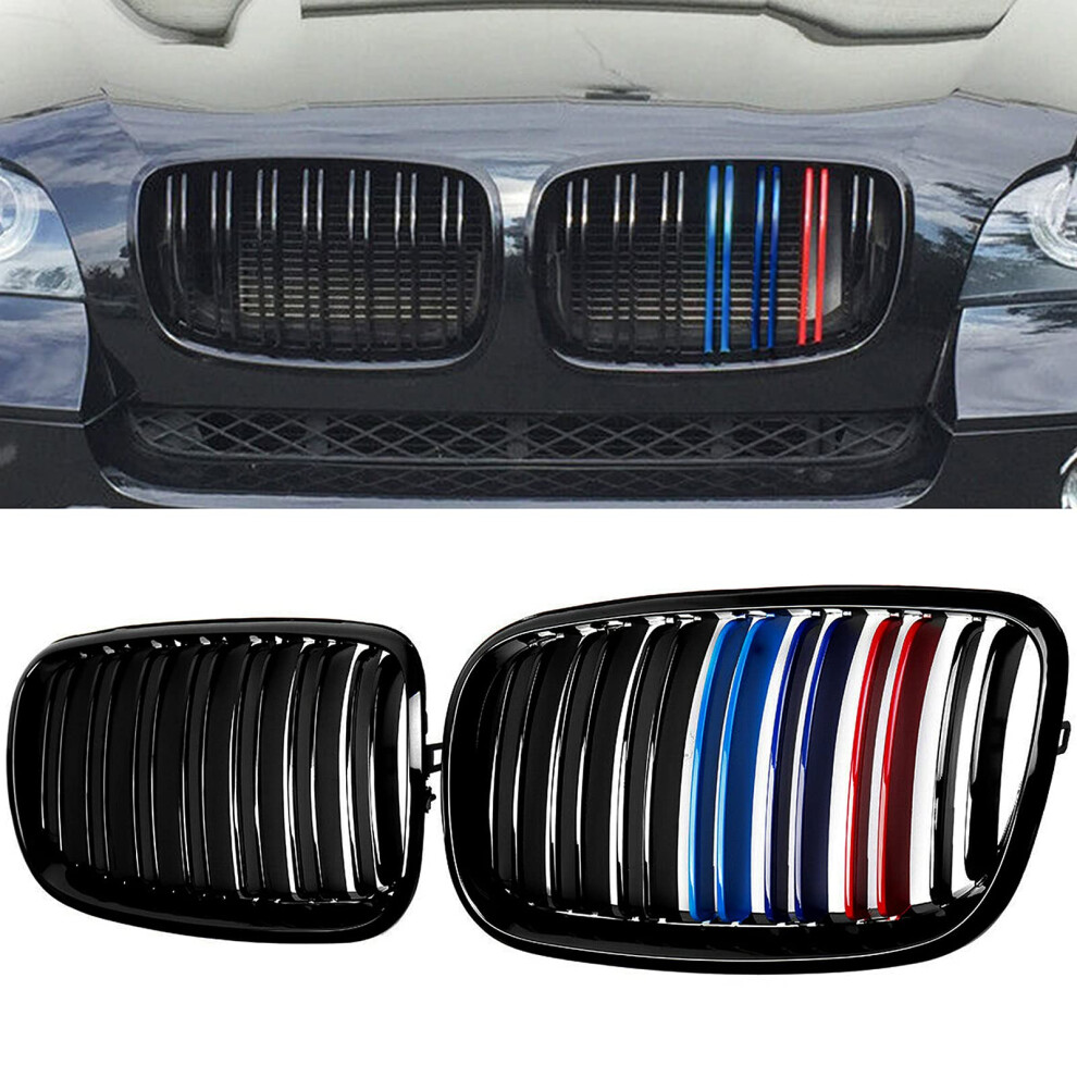 Billdio Grill Gloss M Color Compatible With 2007-2014 Bmw X5 E70 X6 E71 Front Kidney Grille Abs With Double Slats Black 677998387637