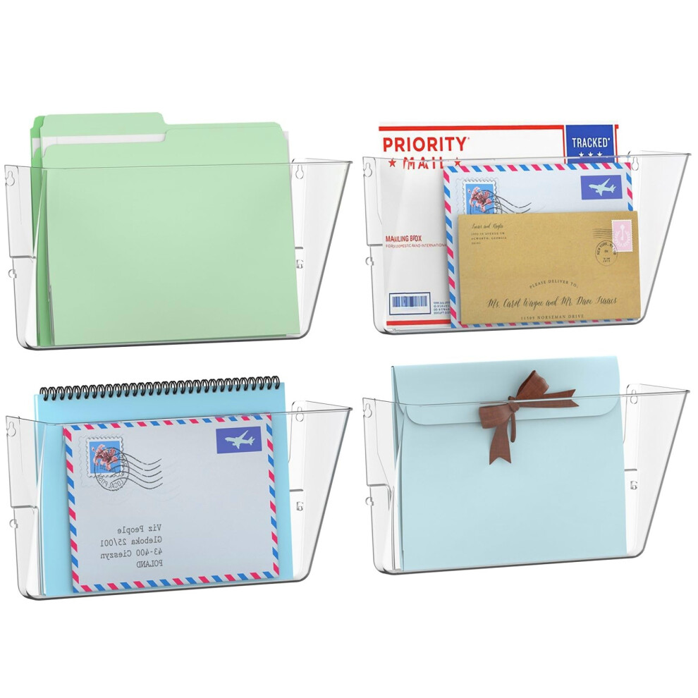 Gawerk 4 Pack Clear Single Pocket Wall File Holder Hanging Wall Organizer  Wall Mount Mails Magazines Organizer for Office and Home-image-OPC-PGT2MFV-NEW