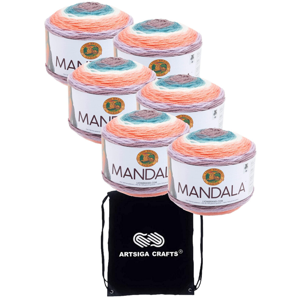 Lion Brand Mandala Pegasus 525-210 (6-Skeins - Same Dye Lot) DK Light Worsted #3 Acrylic Yarn for Crocheting and Knitting with Project Bag
