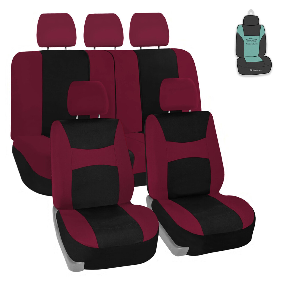 Fh Group Car Seat Cover Breezy Seat Cover Flat Cloth Full Set Automotive Seat Covers Airbag Compatible & Split Rear Universal Fit Inte Light/Burgundy 196342001147