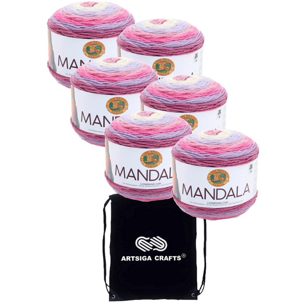 Lion Brand Mandala Warlock 525-215 (6-Skeins - Same Dye Lot) DK Light Worsted #3 Acrylic Yarn for Crocheting and Knitting with Project Bag