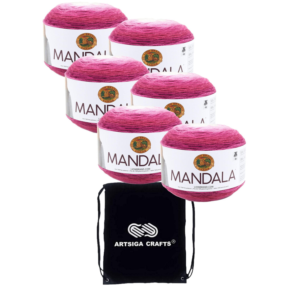 Lion Brand Mandala Cupid 525-227 (6-Skeins - Same Dye Lot) DK Light Worsted #3 Acrylic Yarn for Crocheting and Knitting with Project Bag