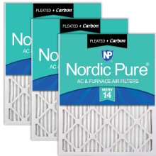 Nordic Pure 14x14x1 (13 3/4 x 13 3/4 x 3/4) Filtres     air pliss   s Merv 14 plus carbone 3 pack