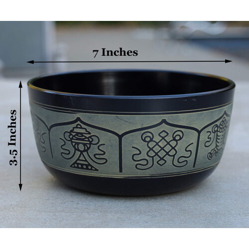 DharmaObjects Meditao Tibetana 8 Smbolos da Sorte Tigela Cantante Mallet Conjunto de Almofada (7 Polegadas 8 Smbolos da Sorte) 2