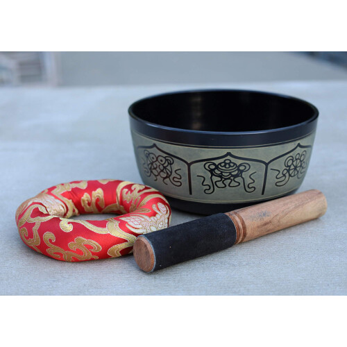 DharmaObjects Meditao Tibetana 8 Smbolos da Sorte Tigela Cantante Mallet Conjunto de Almofada (7 Polegadas 8 Smbolos da Sorte) 1