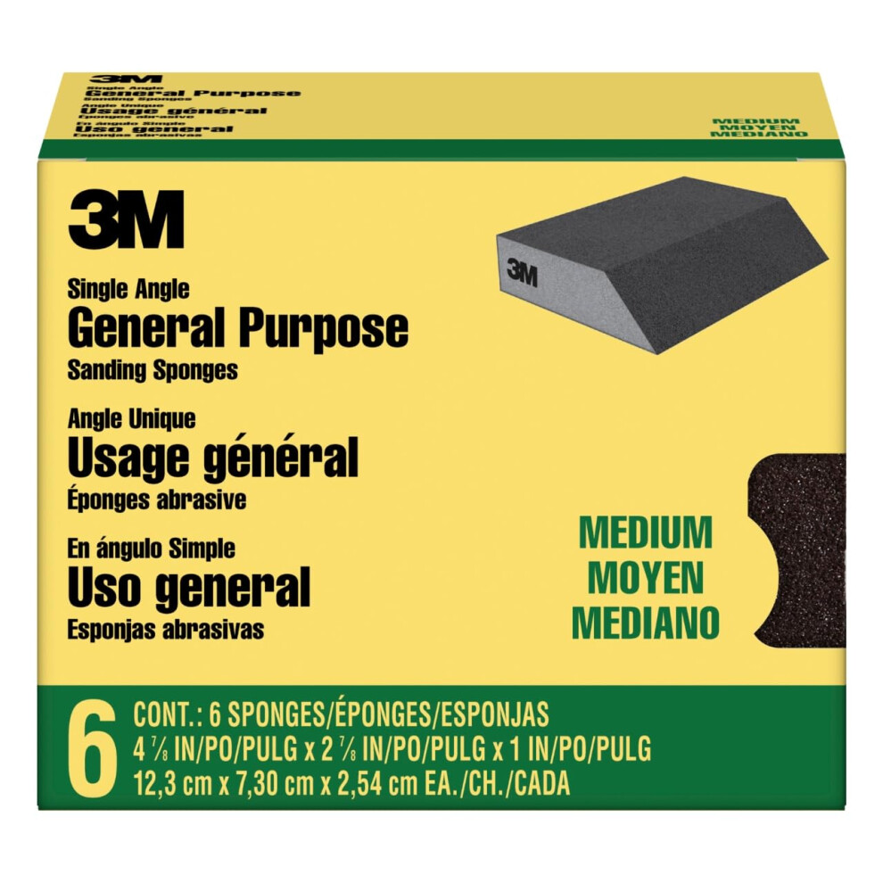 3M Angled Sanding Sponges  6-Pack  Medium Grit  Use Wet or Dry  Great For All Purpose Sanding  Washable & Reusable  Use For Interior & Exterior Projec
