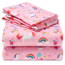 Joiedomi Kids Volledige Lakenset Eenhoorn - 4-delige Zachte Microvezel Lakens - Diepe Zak Rimpelvrij Gezellig Peuterbeddengoed Set Vervagingsbestendi
