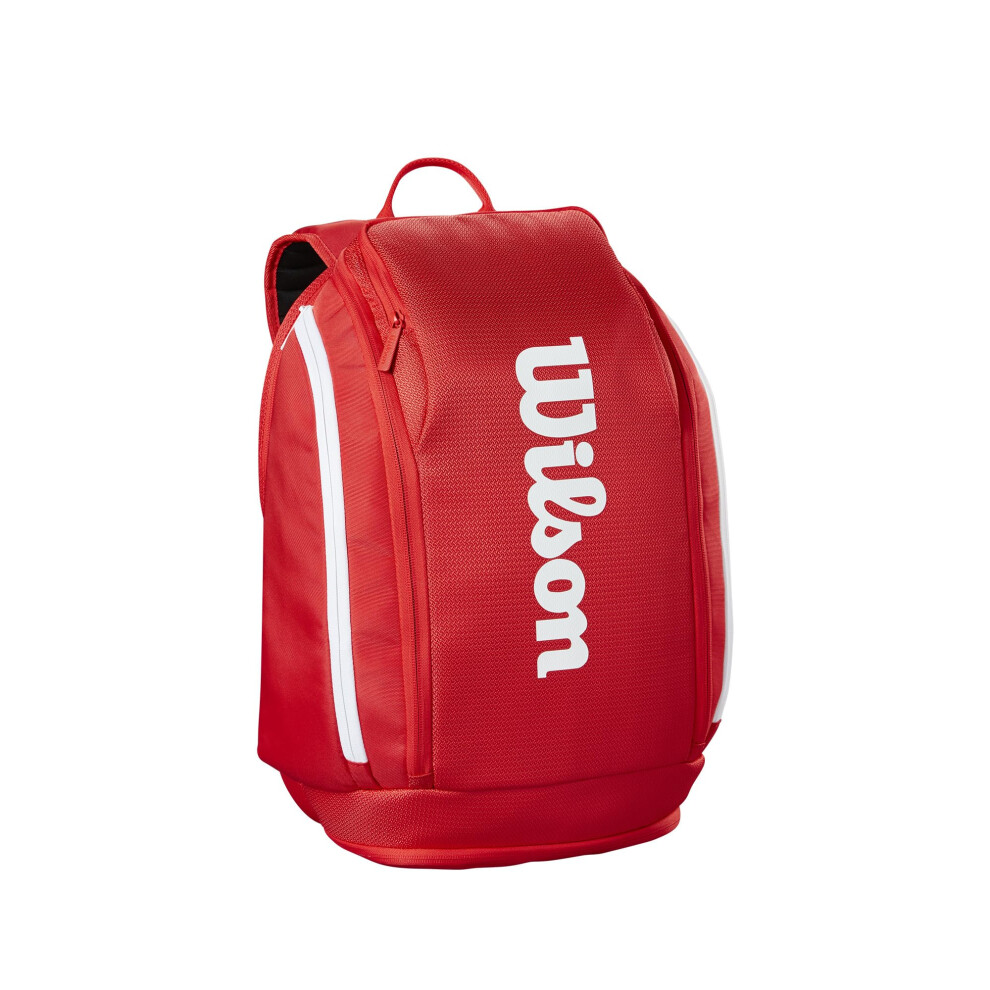 WILSON 2025 Super Tour Red Tennis Backpack - Red/White  Holds up to 2 Rackets