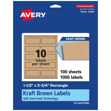 Avery Kraft Brown Rectangels con alimentacin segura 1.5 """" x 3.75 """" 1 000 Kraft Brown Etiquetas de impresin a las etiquetas imprimibles con lser/