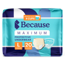 Because Premium Maximum Plus Adult Incontinence and Postpartum Bladder Leak Underwear for Women Maximum Absorbency Disposable Beige Large 20 Coun