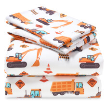 Joiedomi Kids Full Sheet Set Construction Vehicle - 4 Piece Soft Microfiber Bed Sheets - Deep Pocket Wrinkle Free Cozy Toddler Bedding Set Fade Res
