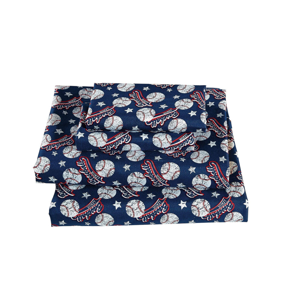 Parure de draps fantaisie style baseball vintage bleu fonc  , blanc et rouge (Queen)