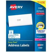 Avery postadressetiketter Laserskrivare 3 450 etiketter 1 x 2-5/8 Permanent sjlvhftande FBA-etiketter (5160)