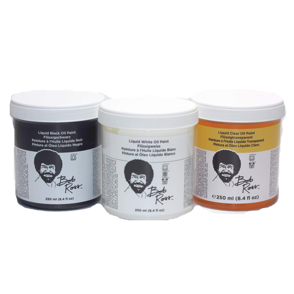 Bob Ross 3-delige 8oz vloeibare basislaagset (vloeibaar wit, vloeibaar zwart en vloeibaar transparant)
