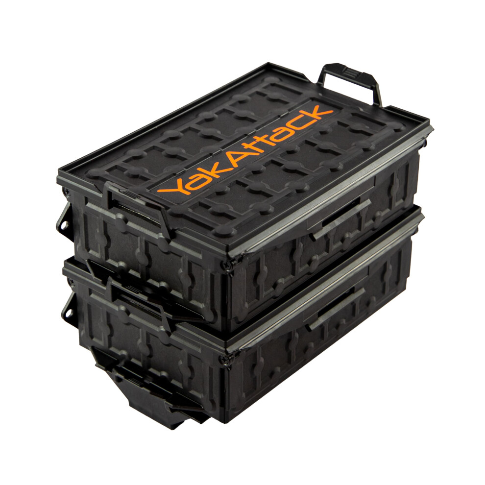 YakAttack TracPak Black Combo Kit - 2 Stackable Kayak Storage Boxes with Quick Release Track Mount Base | Kayak Crate System for Fishing Gear & Tackle
