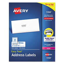 Avery Easy Peel Vita Adressetiketter med Sure Feed Technology Laserskrivare 1 x 2,63 Vit 30/Sheet 100 Ark/Lda