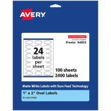 Avery Matte White Oval Labels with Sure Feed 1"""" x 2"""" 2 400 Matte White Printable Labels