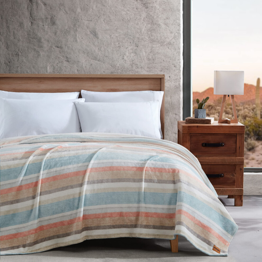 Wrangler - Twin Blanket  Ultra Soft Plush Fleece Bedding  Yellowstone Inspired  Luxuriously Soft Bedding for Bed or Couch (Glen Canyon Stripe Blue  Tw