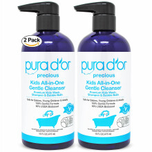 PURA D'OR Kids Wash (16 oz x 2 = 32 oz) Detergente delicato tutto in uno - Shampoo e bagnoschiuma premium ipoallergenico senza solfati e senza la