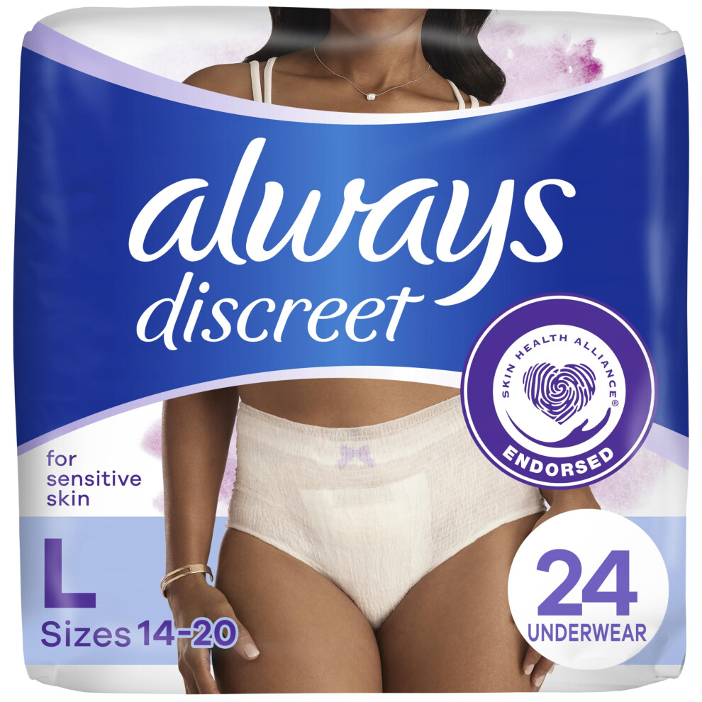 Always Discreet Sensitive  Incontinence & Postpartum Underwear for Women  Maximum Plus Protection  Large  24 Count (Packaging May Vary)