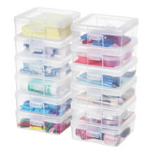 OMNISAFE 12 Pack Small Plastic Hobby Art Craft Organizer Clear Plastic Storage Containers with Latching Lid for Pencil Box Lego Crayon