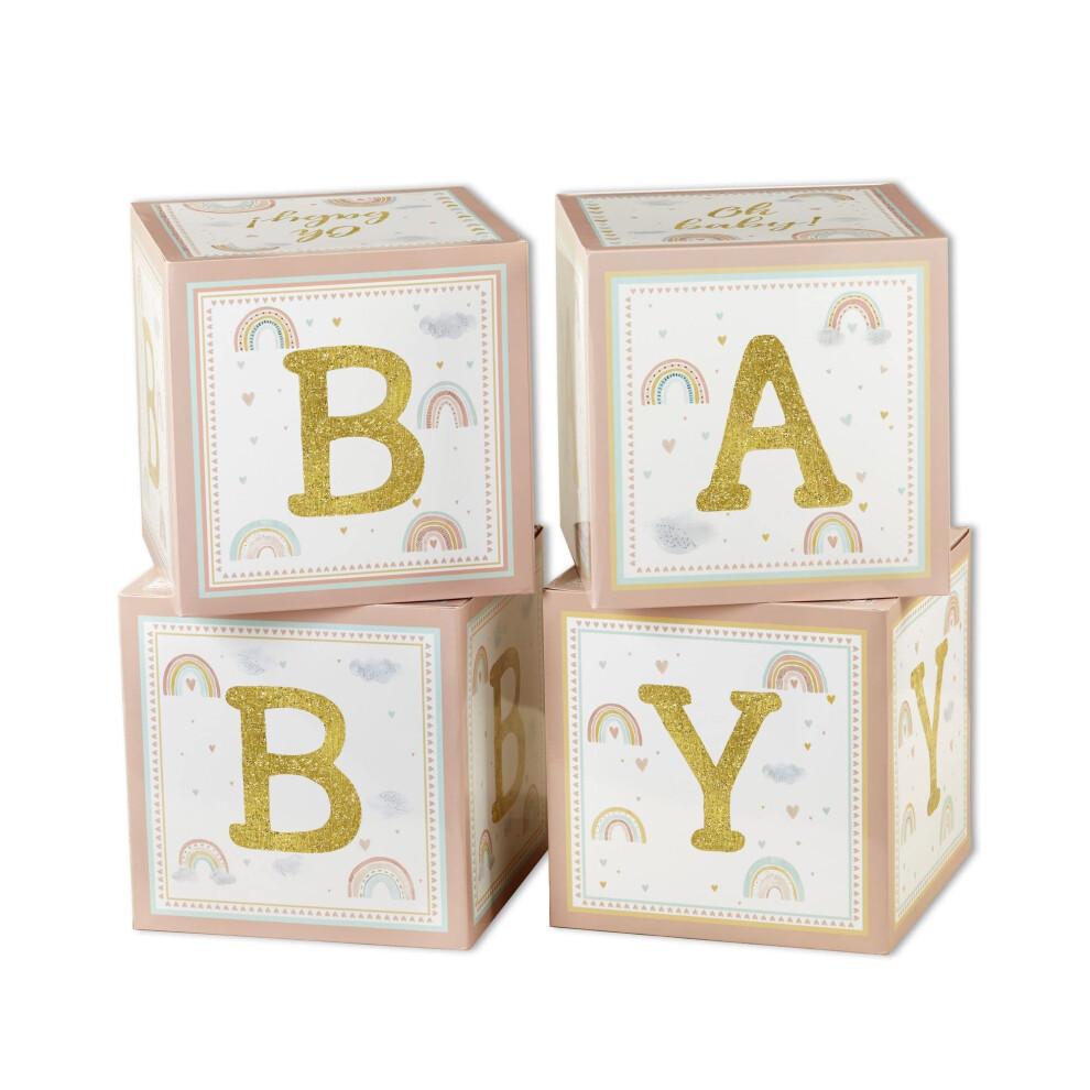 Kate Aspen Boho Rainbow Baby Block Box Photo Prop Decoration & Nursery D?Cor (Set Of 4 Spells Baby)