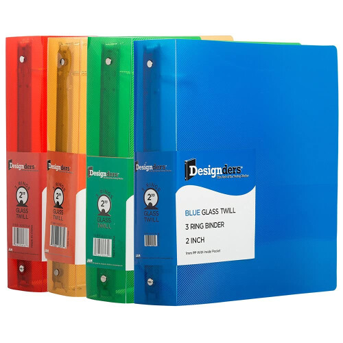 JAM PAPER Fichrios de plstico de 2 polegadas - Fichrios variados de 3 argolas (vermelho, azul, verde e laranja) - 4/pacote