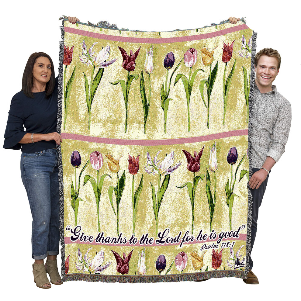 Couverture Tulipes Pure Country Weavers Par Nina Herold - Critures - Psaume 118:1 - Tapisserie Cadeau Motif Floral De Jardin Religieux Tiss E En-image