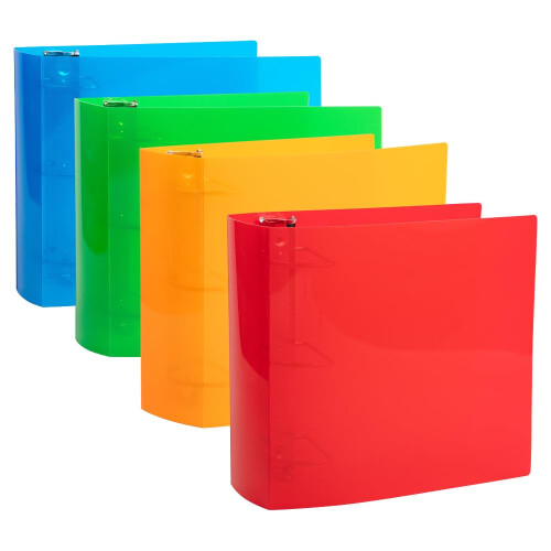 JAM PAPER Fichrios de plstico de 4 polegadas - Fichrios variados de 3 argolas (vermelho, azul, verde e laranja) - 4/pacote 2