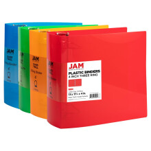 JAM PAPER Plastic 4 inch ringbanden - Assortiment van 3 ringbanden (rood, blauw, groen en oranje) - 4/pak