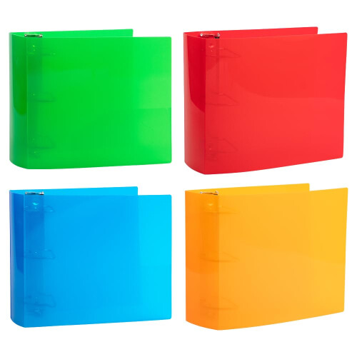 JAM PAPER Fichrios de plstico de 4 polegadas - Fichrios variados de 3 argolas (vermelho, azul, verde e laranja) - 4/pacote 1