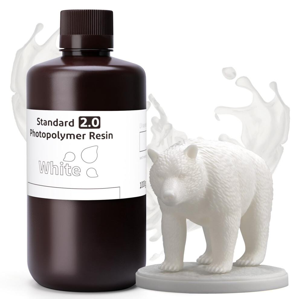 ELEGOO Upgraded Standard Resin 2.0 Resin for 3D Printer with High Precision Low Odor Higher Toughness 405nm UV Curing Photopolymer Resin for