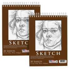 U.S. Art Supply 11"x14" Premium Zwaargewicht Papier Spiral Gebonden Schetsboek: 90 Pond (160gsm), 30 Blad Tekenpad (2 Pack)