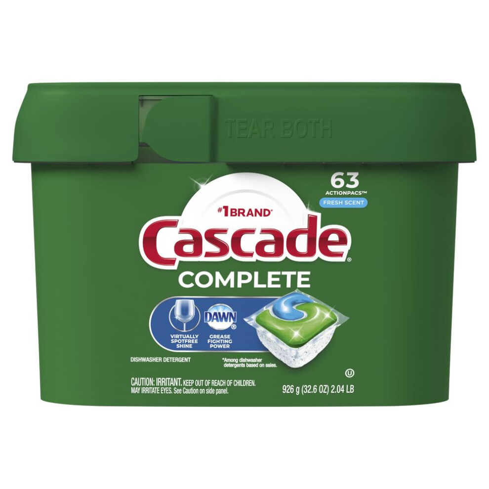 Cascade Complete Dishwasher Pods  ActionPacs Dishwasher Detergent  Fresh Scent  63 Count
