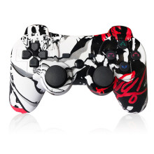 (Weißes Graffiti)Wireless Game Controller für PS3 Gamepad für Double Shock 3 Bluetooth-4.0 Joystick für USB PC