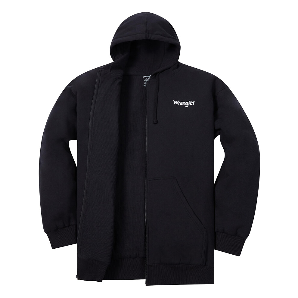 Wrangler Hoodies for Men Big and Tall - Thermal Lined Zip Up Sweatshirt Black/Black
