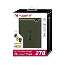 TRANSCEND StoreJet 25M3 ulkoinen kiintolevy - 2 Tt - USB 3.1 Gen 1 - AES 256 bittiä - Raudanharmaa