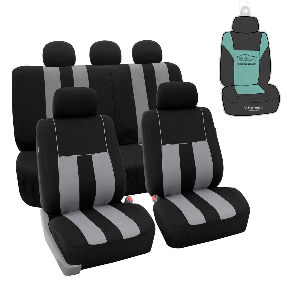 Fh Group Car Seat Cover Full Set Striking Striped Car Seat Covers With Front Seat Covers And Rear Split Bench Car Seat Cover Universal Fit Gray/Black 196342011924