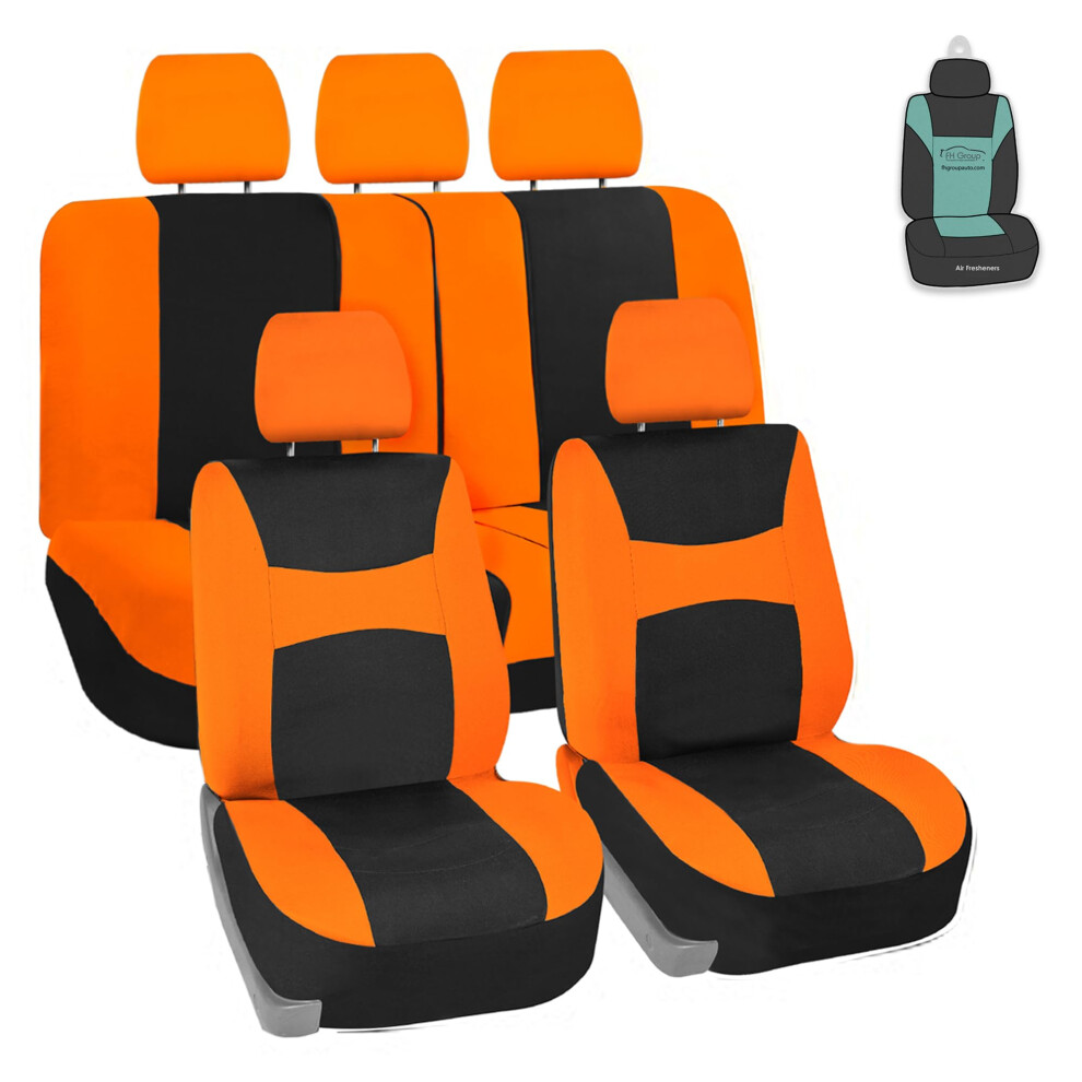 Fh Group Car Seat Cover Breezy Seat Cover Flat Cloth Full Set Automotive Seat Covers Airbag Compatible & Split Rear Universal Fit Interi Light/Orange 196342001079
