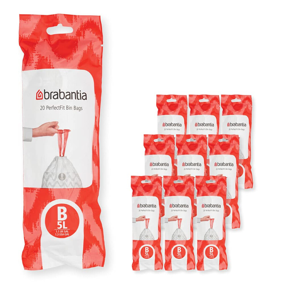 Brabantia Perfectfit Trash Bags (Size B/1.3 Gal) Thick Plastic Trash Can Liners With Drawstring Handles (200 Bags)