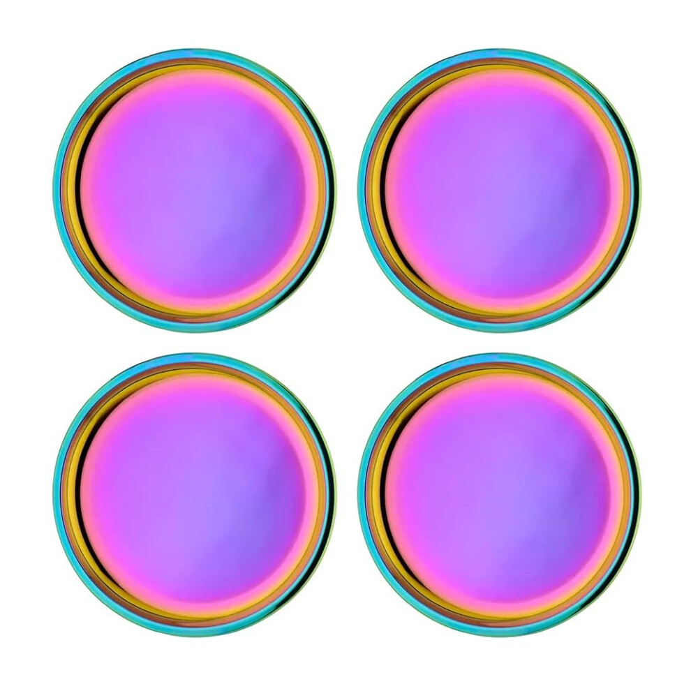 Stainless Steel Plates For Kids - 9"""" Round Rainbow Toddler Plates Non Toxic Plate Bpa Free & Dishwasher Safe (Set Of 4) Ahimsa