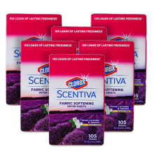 Clorox Scentiva Weichspüler-Trocknertücher | Tuscan Lavendel & Jasmin | 105 Tücher