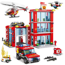 WishaLife City Fire Station Building Blocks Set  Fire Truck  Helicopter  Drone  Rescue Gear  Fire Command Center Playset  Firefighters Roleplay Toy Gi