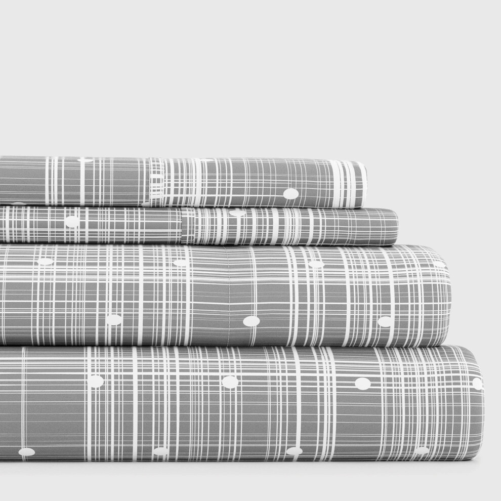 Ensemble de draps de liti   re de lin 4 pi   ces (polka gris) - Dormez mieux que jamais avec ces draps de lit ultra-doux et de refroidissement pour v