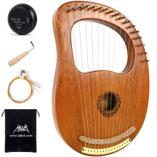 Lyre Harp Aklot 16 Metalstrenge Maple Saddle Mahogni Body Lyra Harp med udskåret note Tuning skruenøgle Pick Up Strings og Black Gig Bag